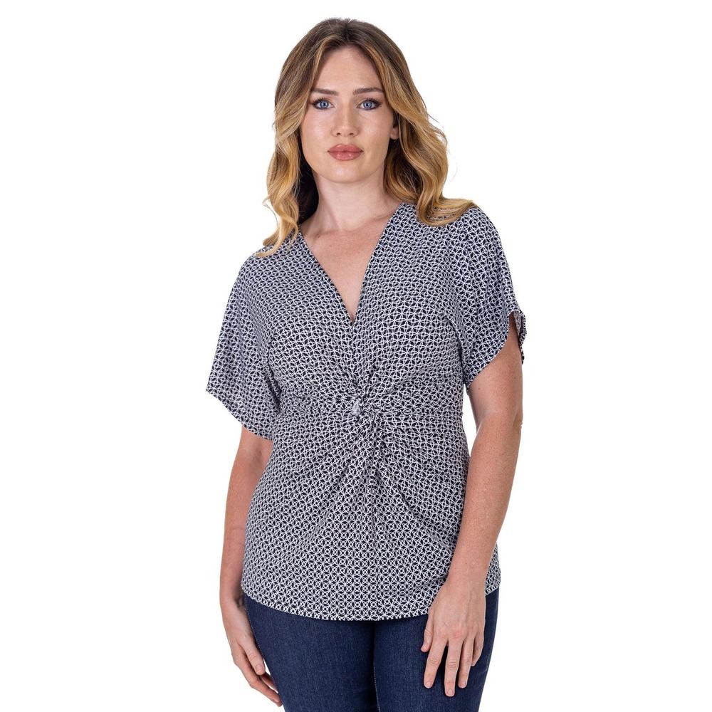 24seven Kimono Top Blouse Geometric‎ Print Twist Front Short Sleeve Size 2X NWT